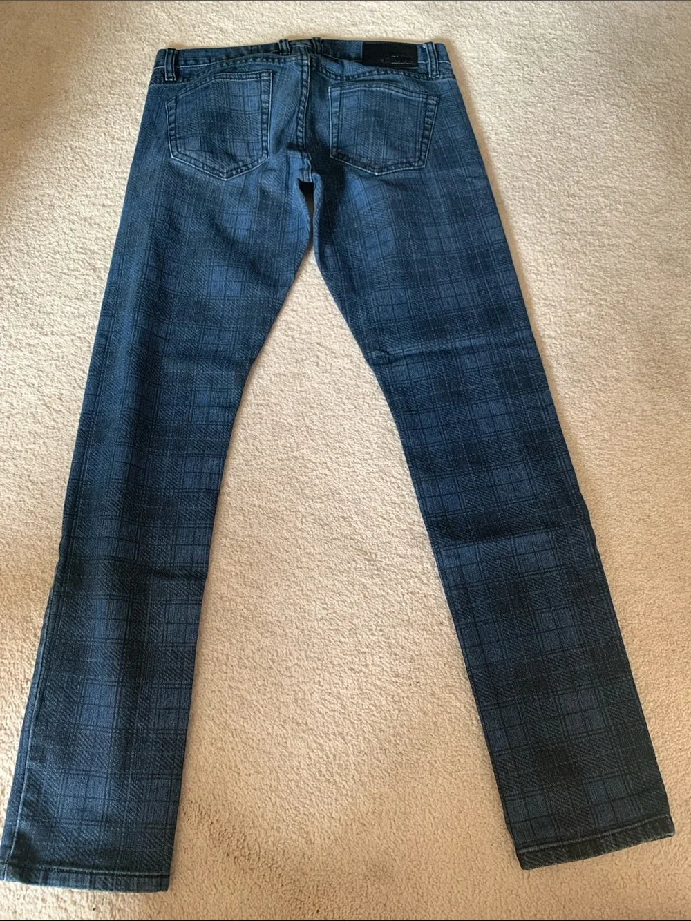 RUDE Men's Slim Straight Plaid Jeans - Dark Blue